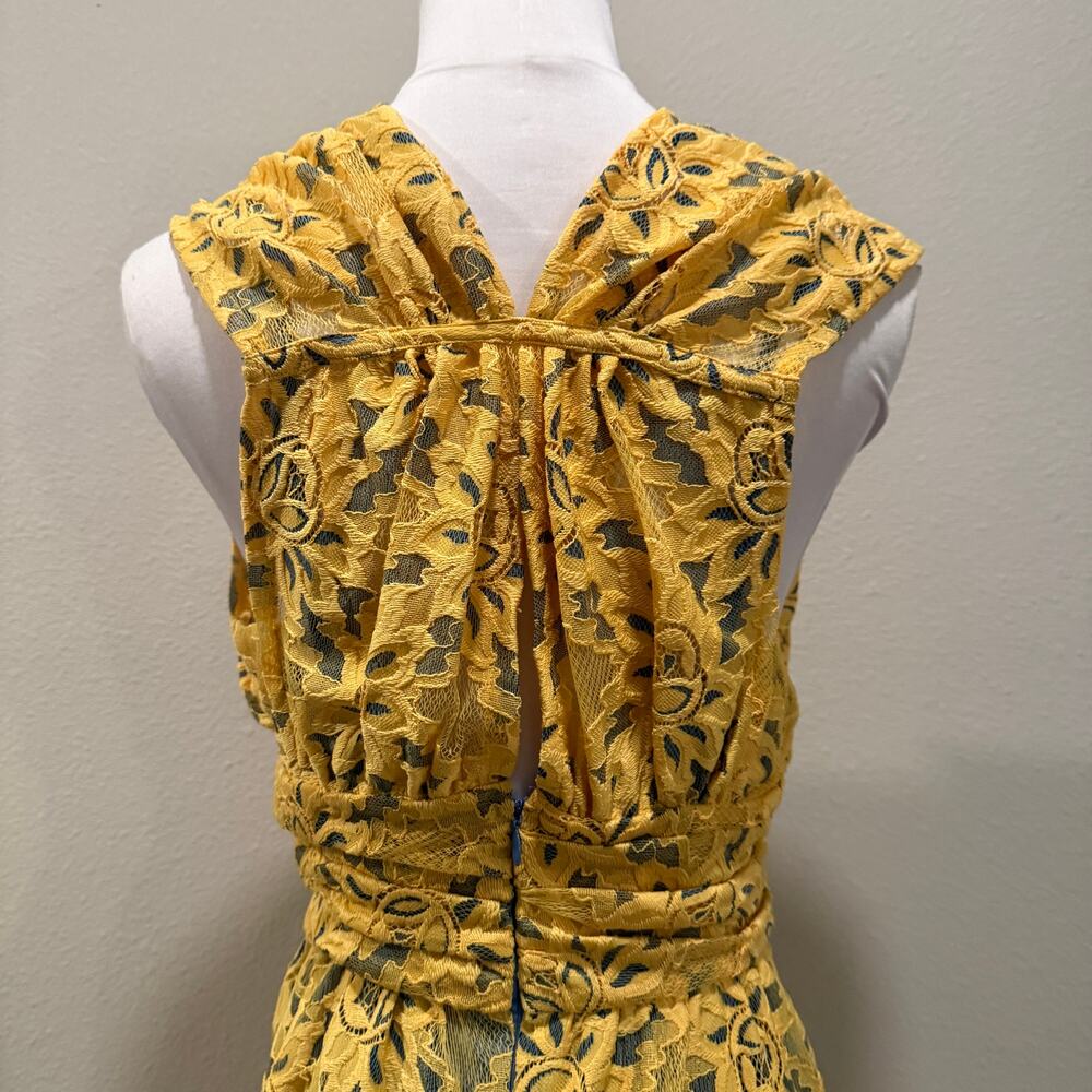 Anthropologie Plenty by Tracy Reese Yellow Floral Lace Midi Dress 10 Coquette - Picture 3 of 13